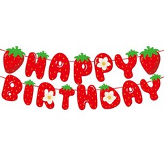 MEETINGU Strawberry Happy Birthday Banner, Themed Red