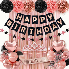 Rose Gold Birthday Decorations, 44Pcs Black & Rose Gold Birthdays Decorations fo