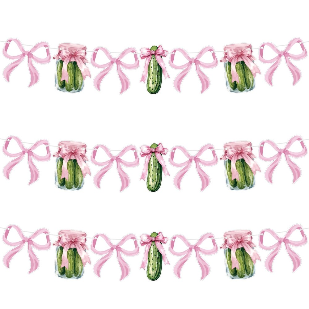 3 Pack Pink Bow Pickle Banner Decoration Cucumber Themed Pink Kind of a Big D…