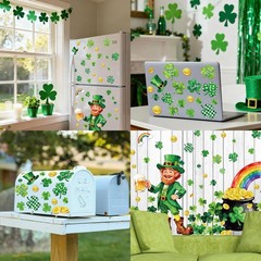 6 Sheets St. Patrick’ s Day Window Clings Window Decal Shamrock Clover Leprecha