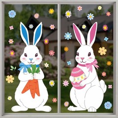 4 Sheets Extra Large Easter Bunny Window Clings Cute Rabbit Double-Sided Window