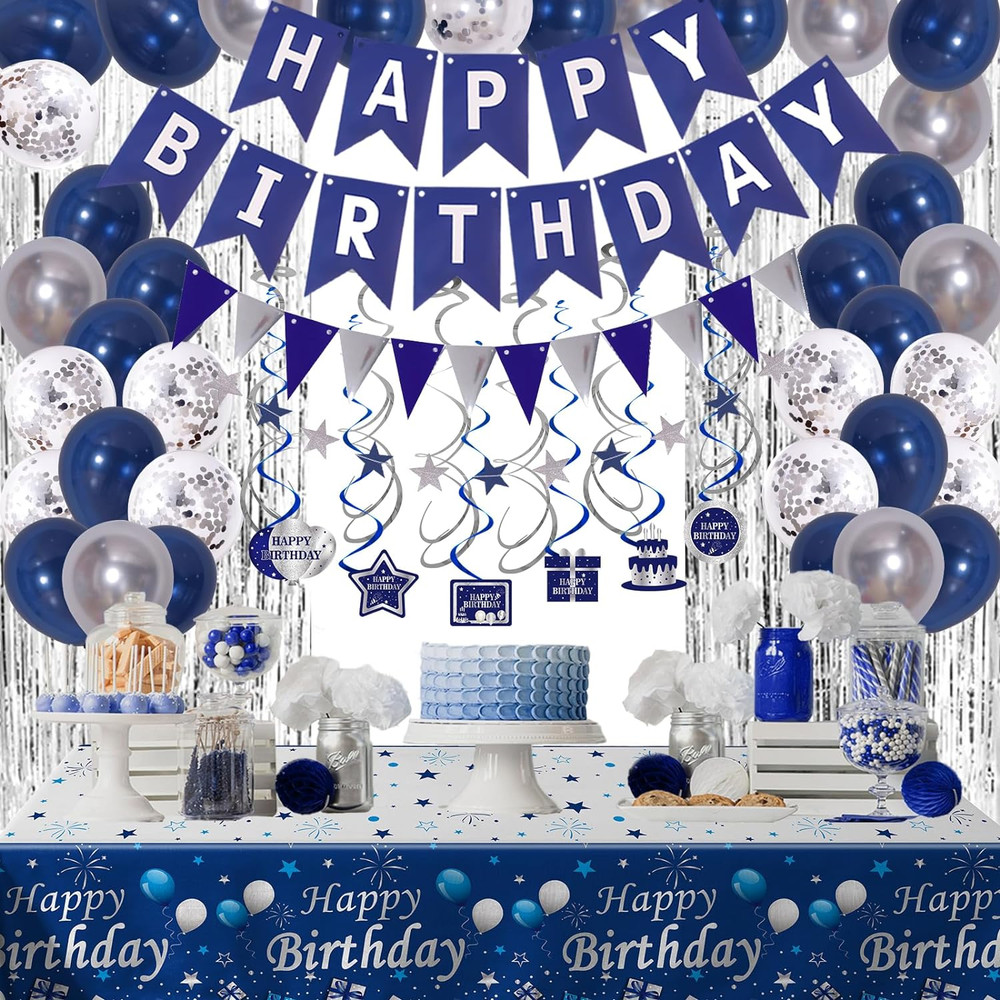 Blue Birthday Decorations for Men, Birthday Party Decorations for Men Women Boys