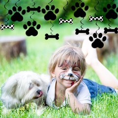 Puppy Party Decor, Hanging Swirl Streamers, Dog Themed Banner, Black