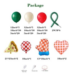 Pizza Party Decorations Kit with Red Dark Green White Latex Balloon arch Pizz…