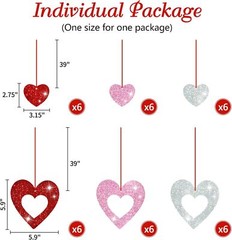 36 Pcs Valentine’s Day Decorations Glitter Heart Hanging Swirls Ornaments for V