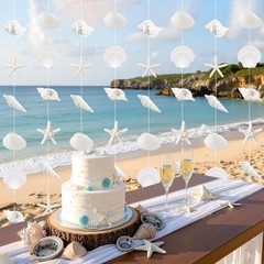 8 Pcs Summer Seashell Birthday Party Decorations Starfish Sea Shell Banner Oc…