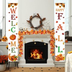 Happy Fall Decorations Pumpkin Maple Leaves Welcome Door Banner Porch Sign 12×72