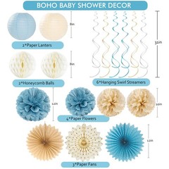 Light-Dusty Blue Boho Baby Shower Party-Decorations Beige Champagne Boy Neutr…