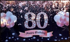 80th Birthday Backdrop Banner Women’s Pinks Rose Gold Diamonds 6′ x 3.6′