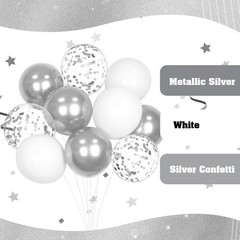 60pcs White and Silver Balloons 12inch, Silver and White Balloons with Metall…