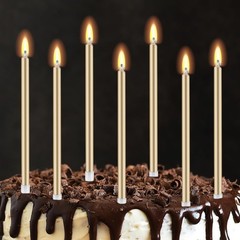30 PCS Champagne Gold Long Birthday Candles, Thin Metallic Cake Candles, Tall…