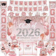 Graduation Decorations Class of 2026, Red and Black Graduation Party Supplies, B
