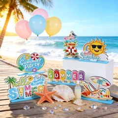 6 Pcs Hello Summer Table Decoration Set Sweet Summer Wooden Table Centerpiece…