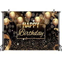Sensfun Happy Birthday Party Backdrop Banner Black Gold Balloons Glitter Boke…