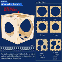 11 Holes Collapsible Wood Balloon Sizer Box Cube, Balloons Size Measurement Tool