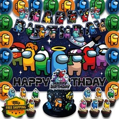 42Pcs Among Game Party Supplies Pack Includes，Banner，Cake Topper，Blackdrop,Ba…