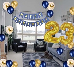 23rd Balloons Party Decorations for Men, Navy Blue Banner Gold Number 23 Foil…