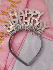 Pink Birthday Girl Banner/ Silver Happy Birthday Headband Birthday Party