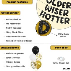 KatchOn, Older Wiser Hotter Birthday Decorations – Pack Of 51 | Black Happy B…