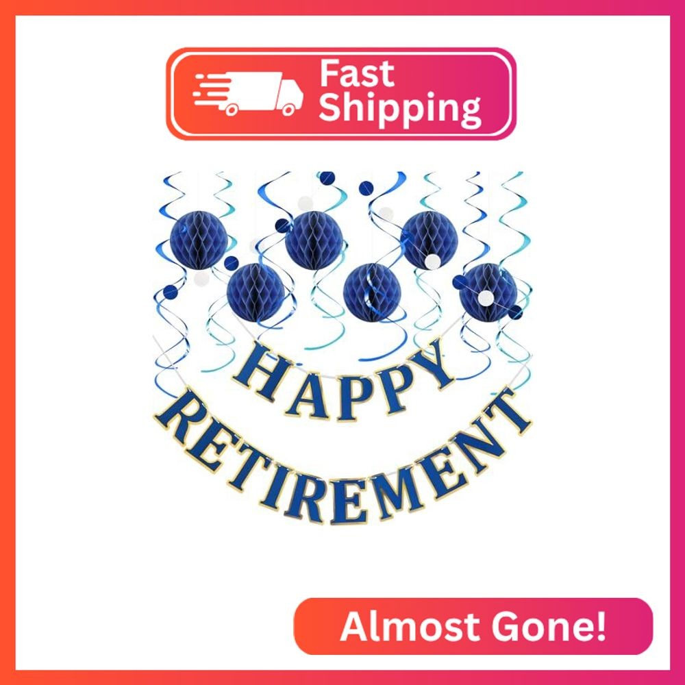 LITAUS Retirement Party Decorations Kit for Women Men – 16-Piece Elegant Blue Se