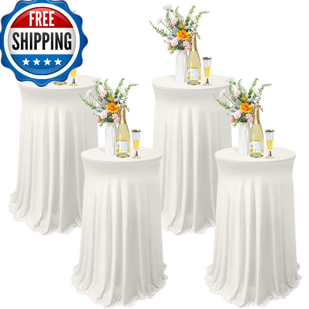 Tegeme 4 Packs Round Spandex Cocktail Tablecloths Skirt 32 X 43 Inch Cocktail