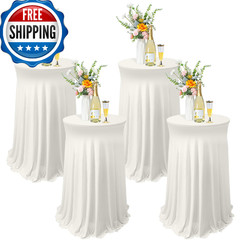 Tegeme 4 Packs Round Spandex Cocktail Tablecloths Skirt 32 X 43 Inch Cocktail