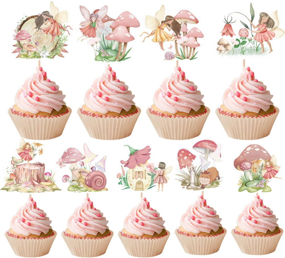 Fairy Cupcake Toppers, 36PCS Fairy First Birthday Decorations, Chic Baby Shower