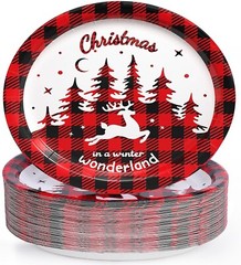 50 Piece Oval Winter Wonderland Christmas Dinner Disposable Paper Plate Platters