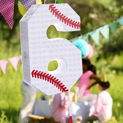 Baseball Themed Pinata # 6 w Bat & Blindfold Sports Birthday Party Ball Decor