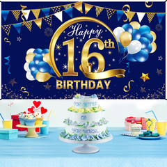 Blue Gold 16Th Birthday Banner Decorations – Blue Gold 16 Birthday Backdrop Part