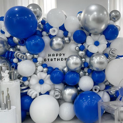 136pcs Blue White Silver Balloon Garland Kit – 18/12/10/5 Inch Royal Blue, Silve