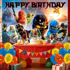 NInja Hero Birthday Decorations,59×35.4 in Cartoon Ninja Happy Birthday Backd…