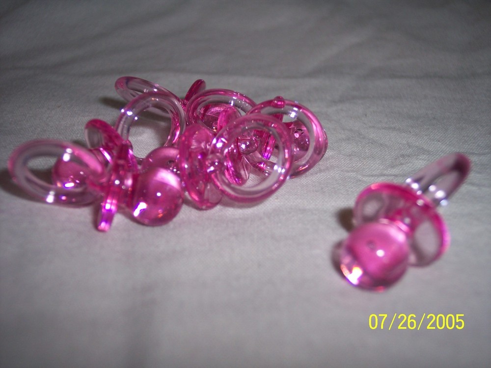 Baby Shower Medium Plastic Pacifiers 1 1/4″ Party Favors Pink Blue White Yellow