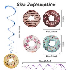 30Ct Donut Hanging Swirl Decorations Cute Party Decor Foil Ceiling Streamers