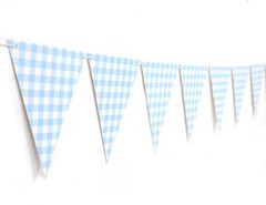 Blue Gingham Flag Banner – Baby Shower Party Decorations,Gingham Pennant