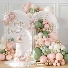 Sage Green Pink Gold Balloon Arch Kit 132Pcs Sage Green Pink Peach Ivory Whit…