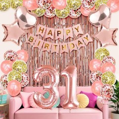 Rose Gold 31st Birthday Party Decorations Womens Happy Bday Supplies Prop