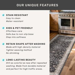 Dark Washable Long Runners for Hallways, 2’6″ x 8′ (Runner), Ashen / Multi