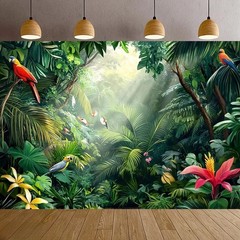 Tropical Rainforest Jungle Forest Backdrop Party Photo Background Banner Decor