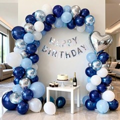 Blue White Silver Balloons Arch Kit, Navy Dark Pearl Blue Metallic Light Blue…