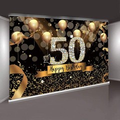 Elegant Glitter Black Gold Balloons Backdrop