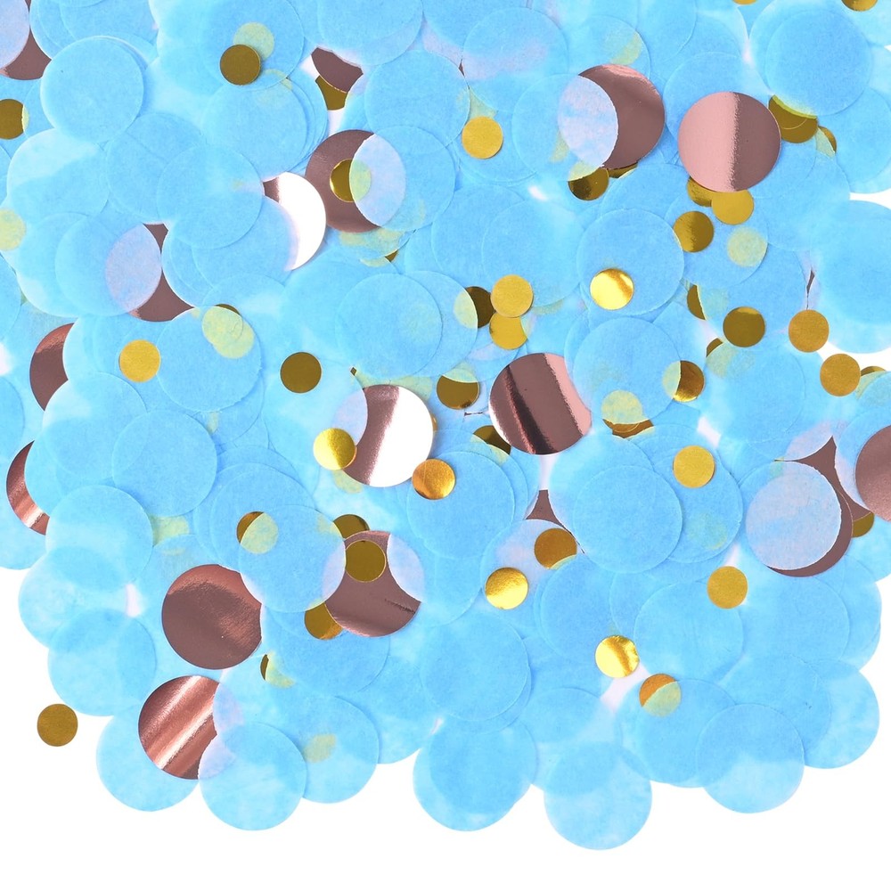 1.76oz 1 Inch Round Tissue Confetti Blue Rose Gold Mixed Dots Party Decor