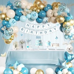 Upgraded Birthday Decorations, Happy Birthday Banner, Sash, Dusty Gold Blue