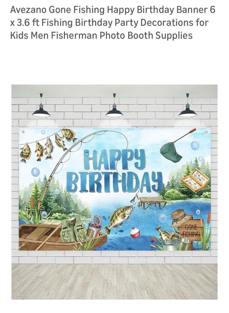 Avezano Gone Fishing Happy Birthday Party Backdrop Banner 6×3.6ft Fabric Kids