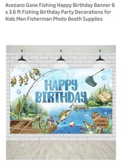 Avezano Gone Fishing Happy Birthday Party Backdrop Banner 6×3.6ft Fabric Kids