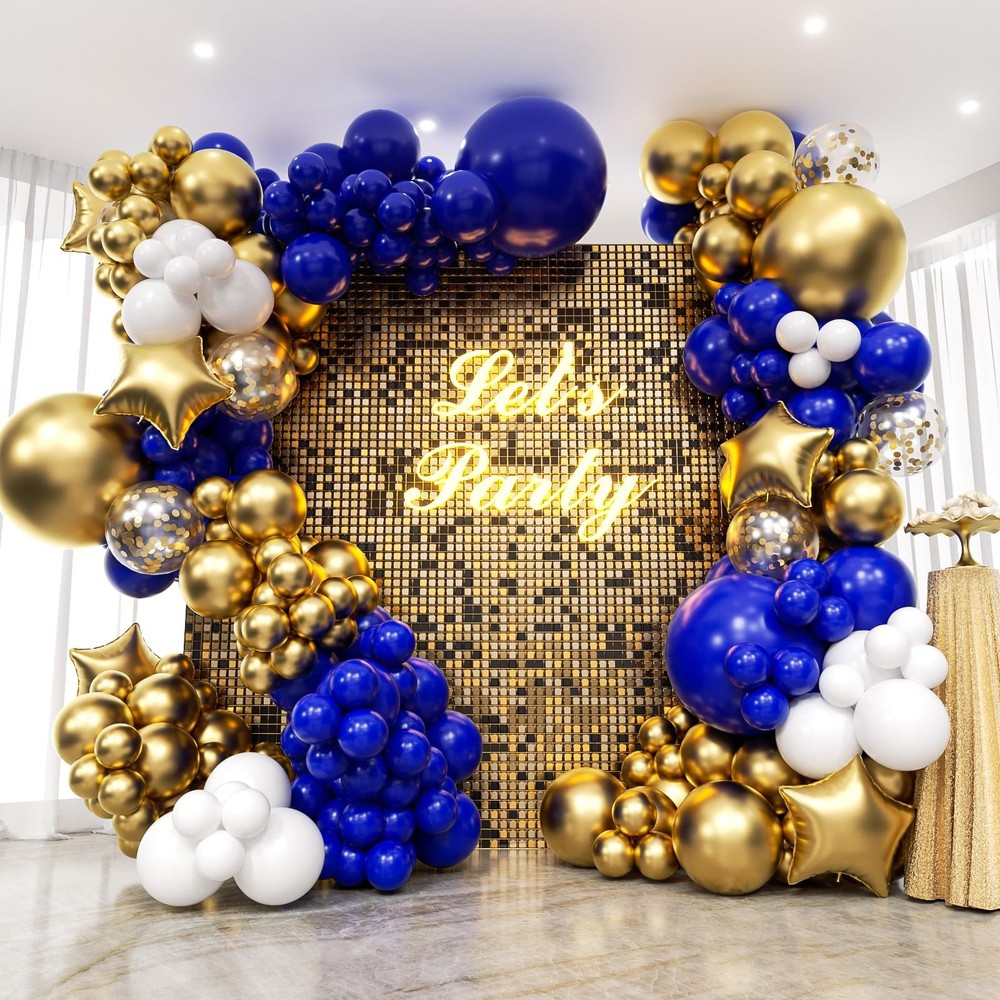 187PCS Royal Blue and Gold Balloons Arch Garland Kit, 5 10 12 18inch Royal Bl…