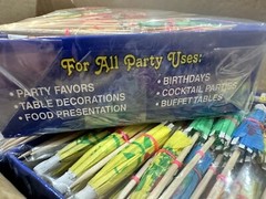 BOX Assorted Umbrella Parasol 4″ Cocktail Food Picks Tropical Luau 3456 CT