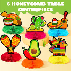 6 Cinco de Mayo Fiesta Honeycomb Centerpieces 8.5in Table Party Decorations