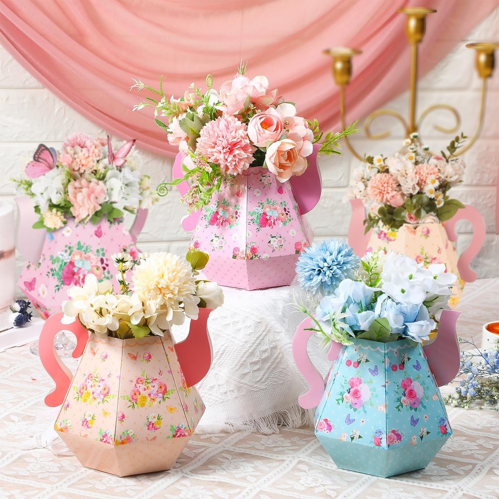 6 Pcs Tea Party Decorations 6.7» Flower Boxes Centerpiece Princess Centerpie…