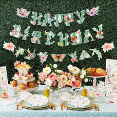 Wildflower Happy Birthday Banner Sage Green Floral Flower Party Decorations Gree